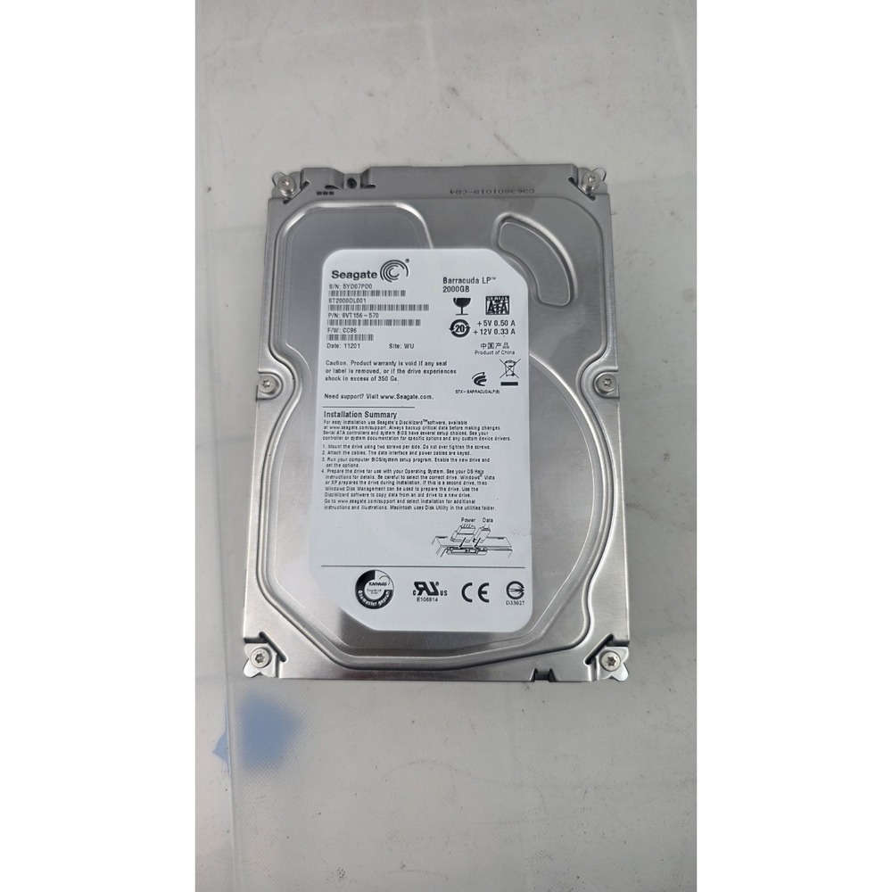 Seagate ST2000DL001, 9VT156-570 F/W CC96 SATA 2TB  Hard Drive